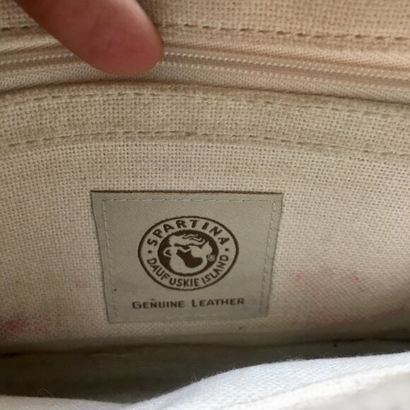 SPARTINA 449 Cordelia Clutch Tan Linen Black Leather Brown Embroidery Fringe - Picture 7 of 8